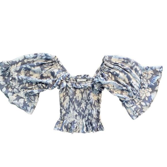 Mustard Seed Boho Floral Angel Wing Blouse Top Small Cropped Stretch - Picture 1 of 13